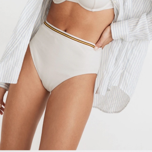 **$5 SALE** Madewell Second Wave Stripe-Trim Ribbed High-Cut Bikini Bottom - Picture 1 of 4